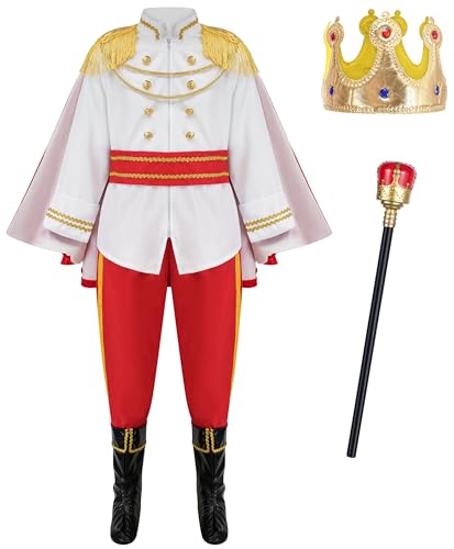 GZ-LAOPAITOU Jungen Prinz Charmantes Kostüm Kinder Prinz Outfit Königlicher Prinz Kostüm Geburtstag Dress Up Halloween Cosplay Rot 7-8 Jahre von GZ-LAOPAITOU