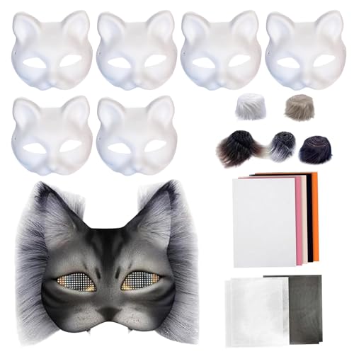 GZBMEZS 18pcs Set Arts Crafts Creative Funny, Cat Masque Craft Kit, Blank Cat Masque Set, Cosplay -Party -Requisiten, Tierkostümzubehör Für Maskerade, Party von GZBMEZS
