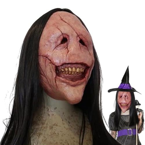 GZBMEZS Dämon Maske Unheimlich - Unheimlicher Geister Kopfschmuck | Realistische Halloween-Gesichtsmaske mit Langhaar und Zähnen für Gruselpartys und Kostüme GZBMEZS Dämon Maske Unheimlich - Unheimlicher Geister Kopfschmuck | Realistische Halloween-Gesichtsmaske mit Langhaar und Zähnen für Gruselpartys und Kostüme von GZBMEZS
