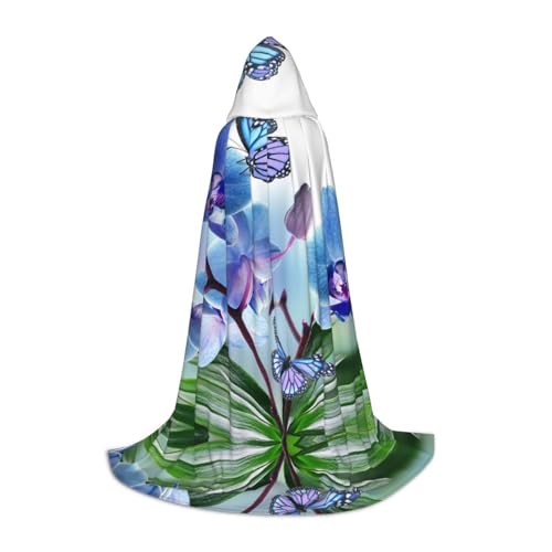 GZHYHAKAN Kapuzenumhang mit Blumen- und Schmetterlings-Aufdruck, für Teenager, perfekt für Halloween, Rollenspiele und Themenpartys von GZHYHAKAN