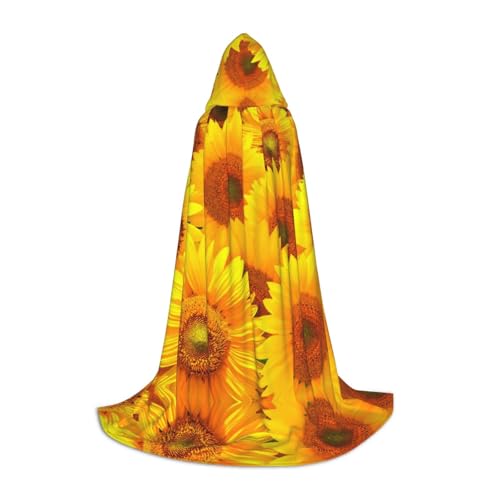 GZHYHAKAN Kapuzenumhang mit gelbem Sonnenblumendruck für Jugendliche, perfekt für Halloween, Rollenspiele und Themenpartys von GZHYHAKAN