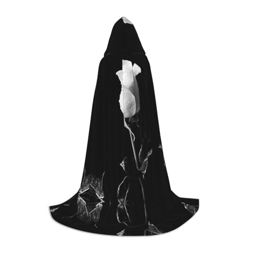 GZHYHAKAN Monochromer Kapuzenumhang mit Rosenmuster für Jugendliche, perfekt für Halloween, Rollenspiele und Themenpartys von GZHYHAKAN
