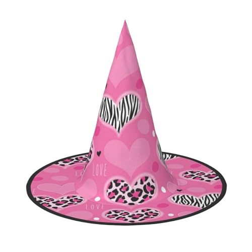 GZHYHAKAN Rosa Love Heart Print Halloween Hut für Partys, Karneval und Rollenspiele - leicht, bequem von GZHYHAKAN