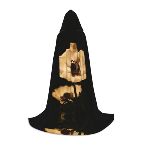 GZHYHAKAN Umhang mit blühenden Blumen, schwarzer Druck, mit Kapuze, für Teenager, perfekt für Halloween, Rollenspiele und Themenpartys von GZHYHAKAN