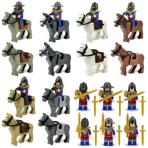 GZLCEU 24 STK Schlachtross Ritter Set, Ritter Minifiguren, Dauerhaft Krieg Pferd Kit für Militärschlachtspiele, Mottopartys Kompatibel mit Verschiedenen Bausteinen von GZLCEU
