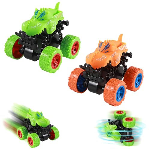 2 Stück Monster Truck, Monstertruck Auto Spielzeug,Spielzeugauto für Kinder ab 3+ Jahre,Große Gummiräder 4x4 Power Trägheitsbetriebene Fahrzeuge,360 Grad Rotierende, Rennwagen Spielsets für Kinder (B) von GZWY