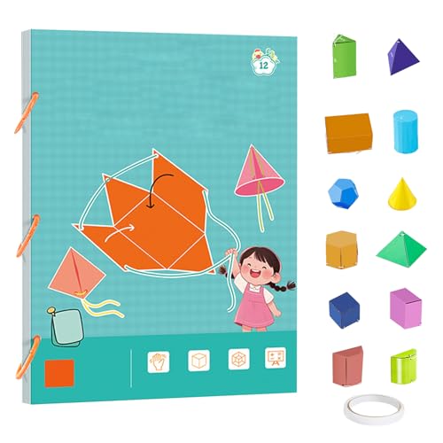 GZWY Pull String 3D Geometry Learning Book, 3D Geometrie Lernbuch mit Zugschnur, Lehren Volumen & Oberfläche Formeln, Geometrie Lernspielzeug Geschenk für Jungen und Mädchen (12 Modelle) von GZWY