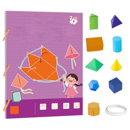 GZWY Pull String 3D Geometry Learning Book, 3D Geometrie Lernbuch mit Zugschnur, Lehren Volumen & Oberfläche Formeln, Geometrie Lernspielzeug Geschenk für Jungen und Mädchen (9 Modelle) von GZWY