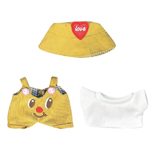 Kleidung für Labubu Puppe, 17cm Mini Plüsch Puppenkleidung Outfit, Niedliche Bekleidungs Zubehör mit Hut, T-Shirt und Latzhose für 17cm Labubu Puppen Zubehör DIY Kinder Geschenke, Ohne Puppe (B) von GZWY