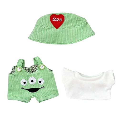 Kleidung für Labubu Puppe, 17cm Mini Plüsch Puppenkleidung Outfit, Niedliche Bekleidungs Zubehör mit Hut, T-Shirt und Latzhose für 17cm Labubu Puppen Zubehör DIY Kinder Geschenke, Ohne Puppe (C) von GZWY
