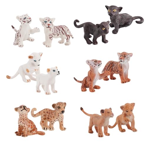 GZXUEHU 12 Stück Wald Tiere Friguren Set, Zoo Tierfiguren Set, Löwe Tiger Leoparden Spielfiguren Spielzeug, Realistisch, Langlebig, für Tägliches Spielen von GZXUEHU