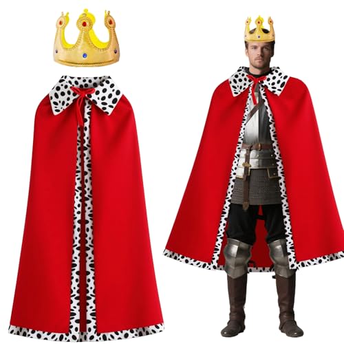 GZXUEHU König Kostüm,130cm Umhang + Krone,Königsmantel,Erwachsenenkostüm-Set,für Cosplay, Mottoparty,Halloween, Karneval,für Damen und Herren von GZXUEHU
