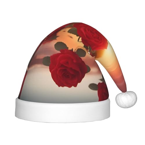 GaJher Rote Rosen bei Sonnenuntergang Weihnachtsmütze, Weihnachts-Kopfbedeckung, lustige Kopfbedeckung für Feiertage, Partys, Halloween, Festival von GaJher