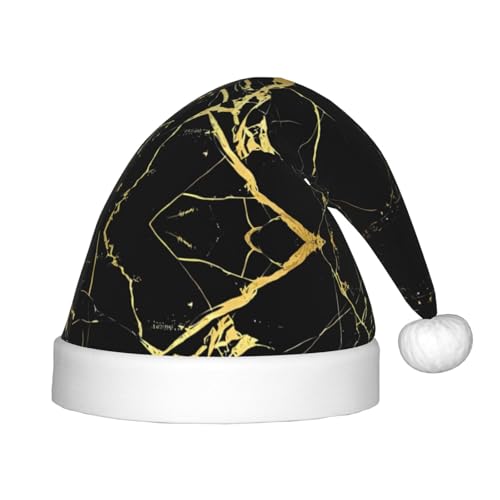 GaJher Schwarz-goldene Marmor-Weihnachtsmütze – Weihnachts-Kopfbedeckung, lustige Kopfbedeckungen für Feiertagsfeiern für Halloween, Festival von GaJher