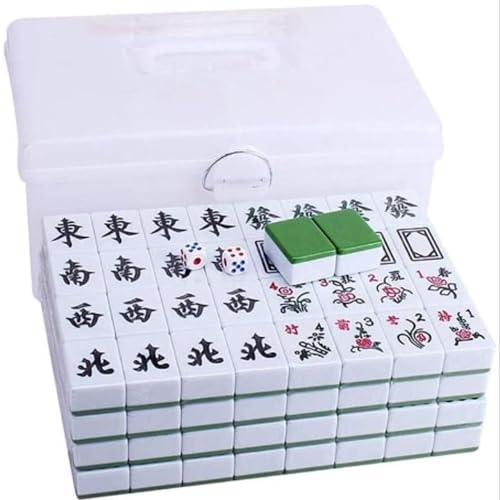 GaRcan Mahjong-Set, Mahjong-Set, Tischdecke grün Mahjong, große Familien-Mahjong-Karte aus Acryl, lustiges Familien-Brettspiel, Plastikbox von GaRcan