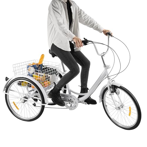 Senioren 3-Rad Fahrrad Belastung 120 kg Dreirad für Erwachsen Einstellbare Geschwindigkeit und Lenker 6-Gang Fahrrad mit Korb, 24 Zoll Dreirad für Erwachsene Männer, Frauen und Altere Menschen (Weiß) Senioren 3-Rad Fahrrad Belastung 120 kg Dreirad für Erwachsen Einstellbare Geschwindigkeit und Lenker 6-Gang Fahrrad mit Korb, 24 Zoll Dreirad für Erwachsene Männer, Frauen und Altere Menschen (Weiß) von Gaabungky