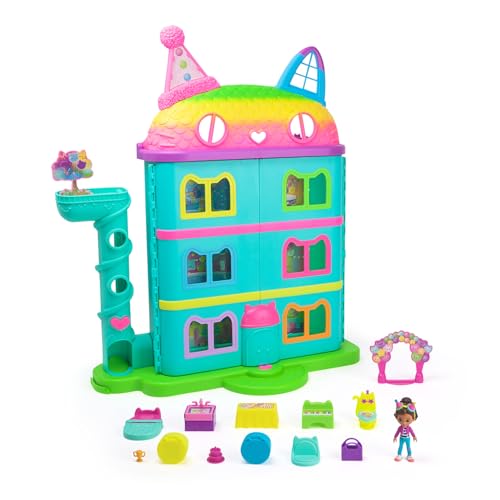 Gabby’s Dollhouse, 15-teiliges Purrfect Party Puppenhaus Spielset im Regenbogen-Look, über 60cm mit Gabby-Figur, Möbeln und Geräuscheffekten, ab 3 Jahren von Gabby's Dollhouse