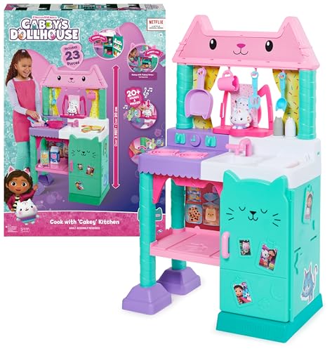Gabby's Dollhouse Cakey’s Lifesize Kitchen, Rollenspiel Küche mit Geräuscheffekten, Spielküchenzubehör und Spielzeuglebensmittel, geeignet für Kinder ab 3 Jahren, Mehrfarbig von Gabby's Dollhouse