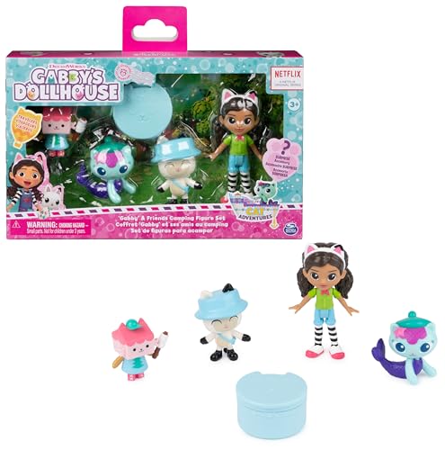 Gabby's Dollhouse, Camping Figuren Set, Gabby mit Panda Pfötchen, Baby Box und Meerkätzchen sowie 1 Überraschungsbox mit Zubehörteil, geeignet für Kinder ab 3 Jahren von Gabby's Dollhouse