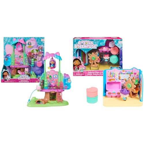 Gabby‘s Dollhouse, Kitty Fees Garten Spielset, verwandelbares Baumhaus mit Lichtern & Deluxe Raum, Craft-a-riffic-Room, Bastelzimmer mit Baby Box von Gabby's Dollhouse