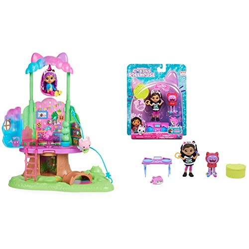 Gabby's Dollhouse 6061583 Gabby’s Dollhouse, verwandelbares Baumhaus-Spielset mit Lichtern und 2 Figuren & Gabby‘s Dollhouse Cat-tivity Set, Kitty Karaoke Party von Gabby's Dollhouse