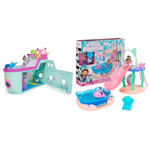 Gabby's Dollhouse 6068572 Master, Gabbys, Kreuzfahrtschiff-Spielzeug mit 2 Spielzeugfiguren & Purrific Pool Party Spielset mit Gabby- und Meerkätzchen-Figur von Gabby's Dollhouse