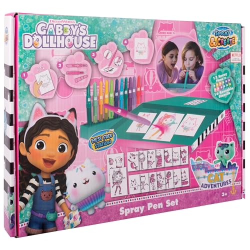 Gabby’s Dollhouse - Sprühstift-Set Desktop Box - Malstifte für Kinder - Malset mit Buntstiften und Malvorlagen (GD23368) von DREAMWORKS GABBY'S DOLLHOUSE