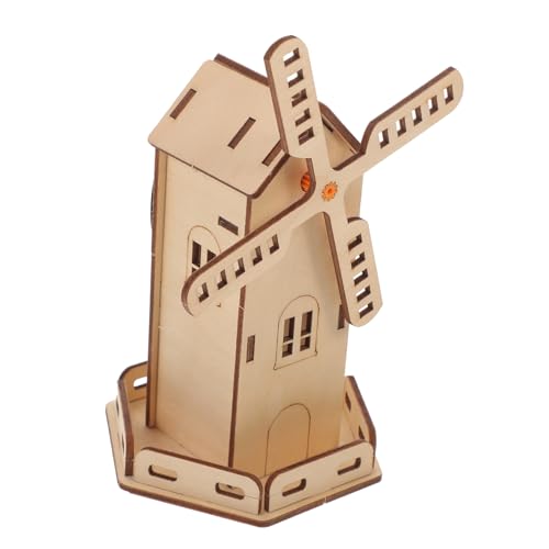 Gadpiparty 10 Sätze solare Windmühle Windmühlenspielzeug für Solarmontagespielzeug Windmühlenmodellspielzeug zur Solarmontage Windmühle Solar-Kit hölzern Hellbraun von Gadpiparty