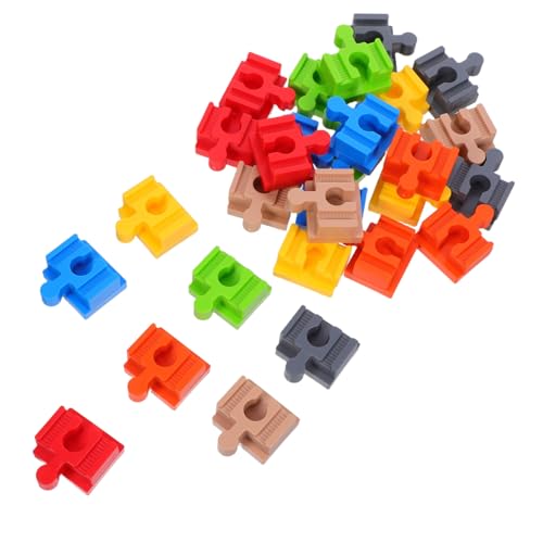 Gadpiparty 28 Stück Teiliges Bunte Holzschienenverbinder Stabile Holzgleisanschlüsse für Spielerisch Kreativ Lernfördernd Einfache Montage Langlebiges Naturholz für Eisenbahn-erweiterungen von Gadpiparty
