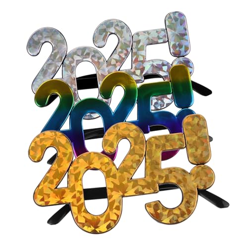 Gadpiparty 3 Stück Neujahrsbrille Teiliges Kreative Partybrillen aus Robustem Kunststoff Leichte Verkleidung für Silvester Auffälliges Foto Accessoire für Erwachsene Farbiges Design von Gadpiparty