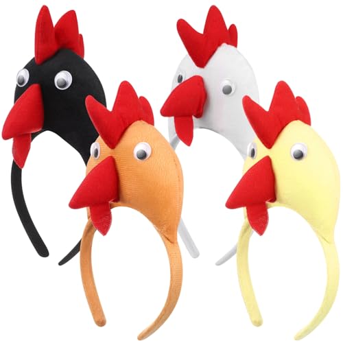 Gadpiparty 4 Stück Hühnerförmiges Stirnband Party-Huhn-Stirnbänder Für Kinder Hahn-Haarreifen Tier-Kopfbedeckung Für Weihnachten Cosplay Partyzubehör (Zufällige Farbe) von Gadpiparty