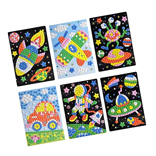 Gadpiparty Kinder-Kunst-Set 6-teilig Mosaik-Aufkleber Puzzle Astronaut Alien Auto Raumschiff Flugzeug Pädagogisches Mosaik Klebrige Kunst von Gadpiparty