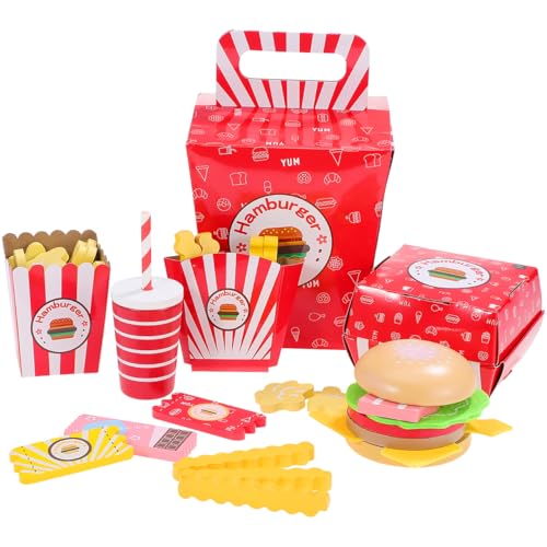 Gadpiparty Holz Fast Food Toy Food Model Realistischer Chip Burger Pommes Deluxe Diner Trep Play Food Kitchen Accessoires Set Play House Requisiten für Kleinkinder Kinder (Zufällige Farbe) von Gadpiparty