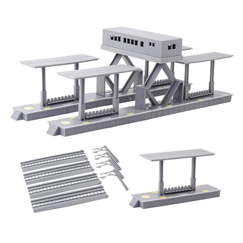 Gadpiparty Miniature Bahnhofsmodell mit Plattform Schienen Leitpfosten und Wartehalle DIY Bausatz für Detailreiche Sandtisch Eisenbahnlandschaften Zubehör für Modelleisenbahn und von Gadpiparty