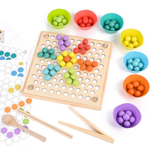 Gaethra Montessori Spielzeug ab 3 Jahre, Holz Clip Beads Brettspiel, Vorschule Farben Sortier Stapelspielzeug, Feinmotorik Spielzeug, Verbessern sie die Hand Auge Koordination, für Kinder ab 3 Jahren Gaethra Montessori Spielzeug ab 3 Jahre, Holz Clip Beads Brettspiel, Vorschule Farben Sortier Stapelspielzeug, Feinmotorik Spielzeug, Verbessern sie die Hand Auge Koordination, für Kinder ab 3 Jahren von Gaethra