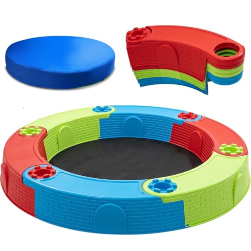 Großer Sandkasten Sandburg für Kinder, Kunststoffsandkasten Ø 170 cm, Agrotextilmatte. Schneller und einfacher Aufbau aus 6 Elementen! +12 Monate Hergestellt in der EU! Mehrfarbig von GaGaDumi