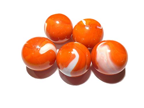 Gaide und Petersen 5 Murmeln T-Rex Orange Weiß mit Muster, 35mm, Glaskugel, Kugel aus Glas (108193) von Gaide und Petersen