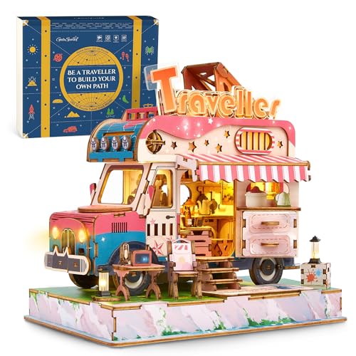 GalaSpark 3D Puzzle CamperTruck Modell - DIY Miniatur Abenteuer LKW Puppenhaus Holz Kit mit LED-Lichtern - Einzigartiges Geschenk für Erwachsene und Kinder (CamperTruck) von GalaSpark