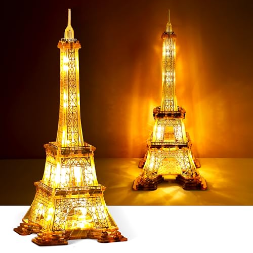 GalaSpark 3D Puzzle Eiffelturm LED Nachtlicht - 3D Acryl Puzzle Home Decor DIY Modell Bausatz - Paris Wahrzeichen und Architektur Puzzle für Erwachsene für Kinder 165PCS Geschenk von GalaSpark