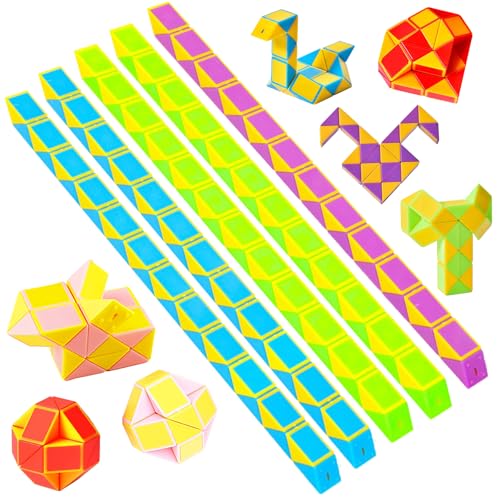 Galenecx 12 Stücke Magic Snake, 24 Blöcke Magische Schlangen Würfel, 3D Puzzle Magic Snake Cube, Kindergeburtstag Gastgeschenke, Knobelspiele für Kinder Erwachsene von Galenecx