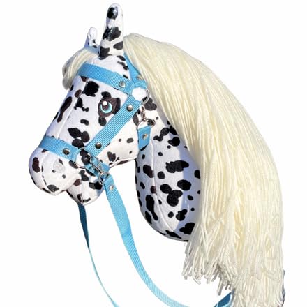 Galloping Kids Steckenpferd ab 8 Jahren – Hobby Horse Pinto Bianco A3 handgefertigt mit weißer Mähne, Buchenholz-Stab, CE-Zertifiziert, für Reitspiele & Turniere von Galloping Kids