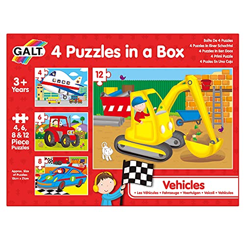 Galt Toys, 4 Puzzles in a Box - Vehicles, Jigsaw Puzzle for Kids, Ages 3 Years Plus von Galt