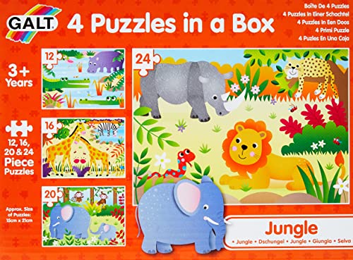 Galt Toys, 4 Puzzles in a Box - Jungle, Animal Jigsaw Puzzle for Kids, Ages 3 Years Plus von Galt