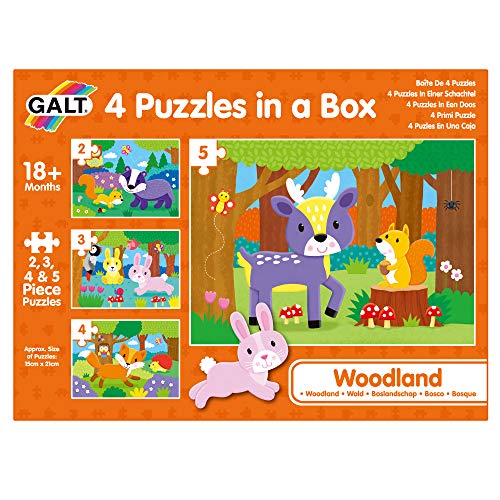 Galt Toys, 4 Puzzles in a Box - Woodland, Animal Jigsaw Puzzle for Kids, Ages 18 Months Plus von Galt