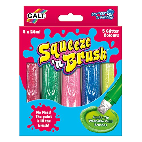 Galt Toys, Squeeze 'n Brush - 5 Glitter Colours, Brush Tipped Paint Pens, Ages 3 Years Plus von Galt