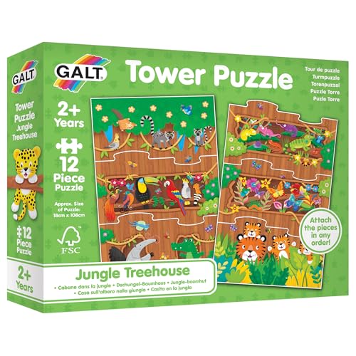 Galt Turm-Puzzle, Dschungel-Baumhaus, Puzzle für Kinder, langes 12-teiliges Kinderpuzzle, lustiges und niedliches Tierpuzzle, kann in beliebiger Reihenfolge angebracht werden, klobiges Puzzleteil für von Galt