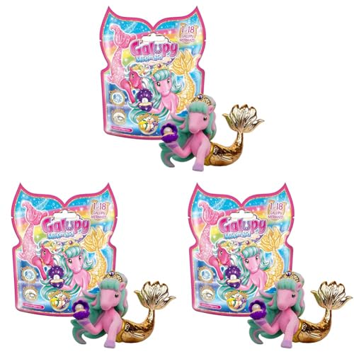 GALUPY Mermaid - 1x Einhorn Figur mit Meerjungfrauenflosse, 18 Verschiedene Einhorn Figuren zum Sammeln - Einhorn Spielzeug mit Swarovski Kristall (Packung mit 3) von Galupy