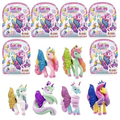 Galupy Rainbow Unicorn 6er Pack - Einhorn Spielzeug zu Sammeln, Einhorn Figuren mit Glitzerflügeln & Swarovski Kristal von Galupy