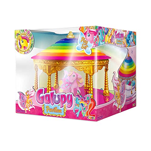 GALUPY Unicorn Pavillon Spielset für Pferde Spielfiguren , Einhorn Spielzeug ab 3 Jahre - Pferde Mädchen Geschenk , Einhorn Kinderspielzeug Ponyfigur von Galupy