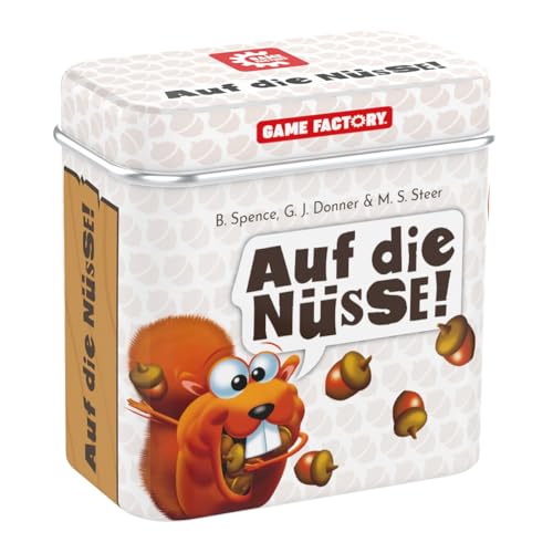 Game Factory 646273 Auf die Nüsse, das knackige Würfelspiel, Mini-Spiel in handlicher Metalldose, Reisespiel, für Erwachsene und Kinder ab 8 Jahren von Game Factory